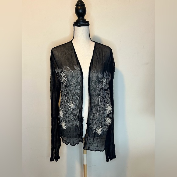 VTG Didier Parakian Sheer Black Floral Embroidered Mesh Cardigan Jacket Sz 46 - Picture 1 of 6